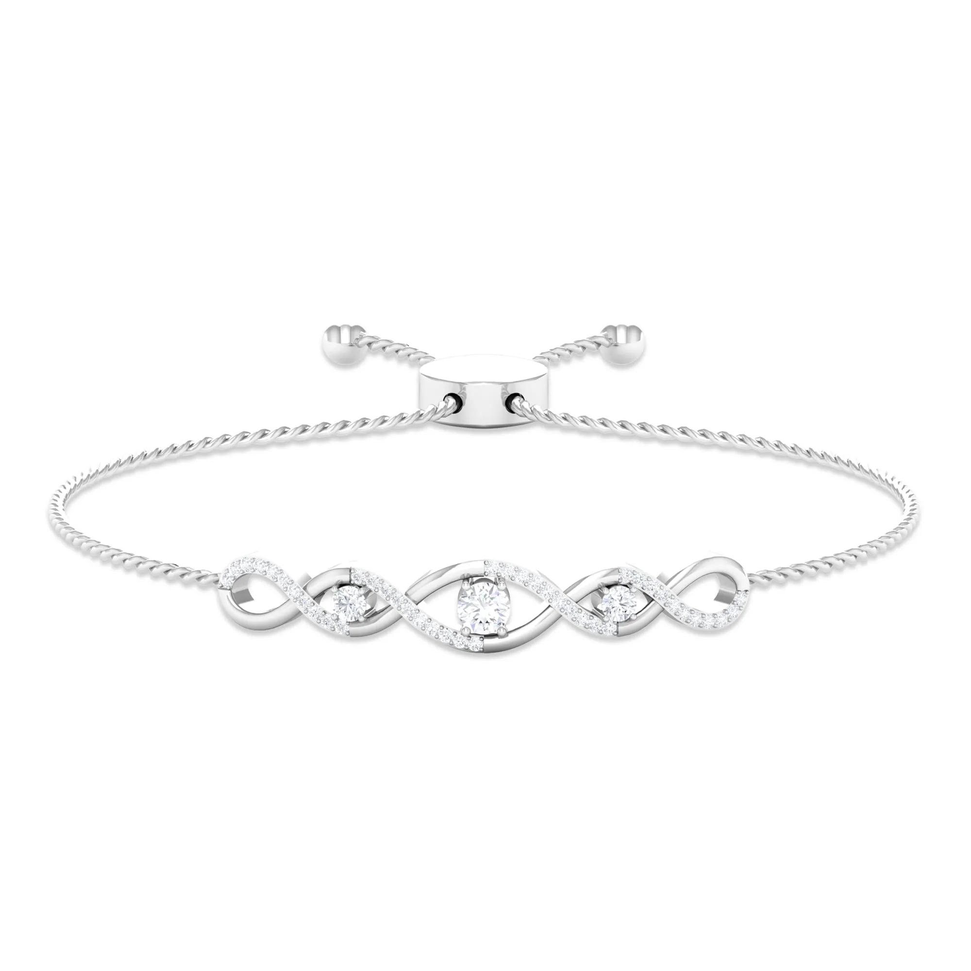 0.75 CT Zircon Infinity Braided Bolo Chain Bracelet
