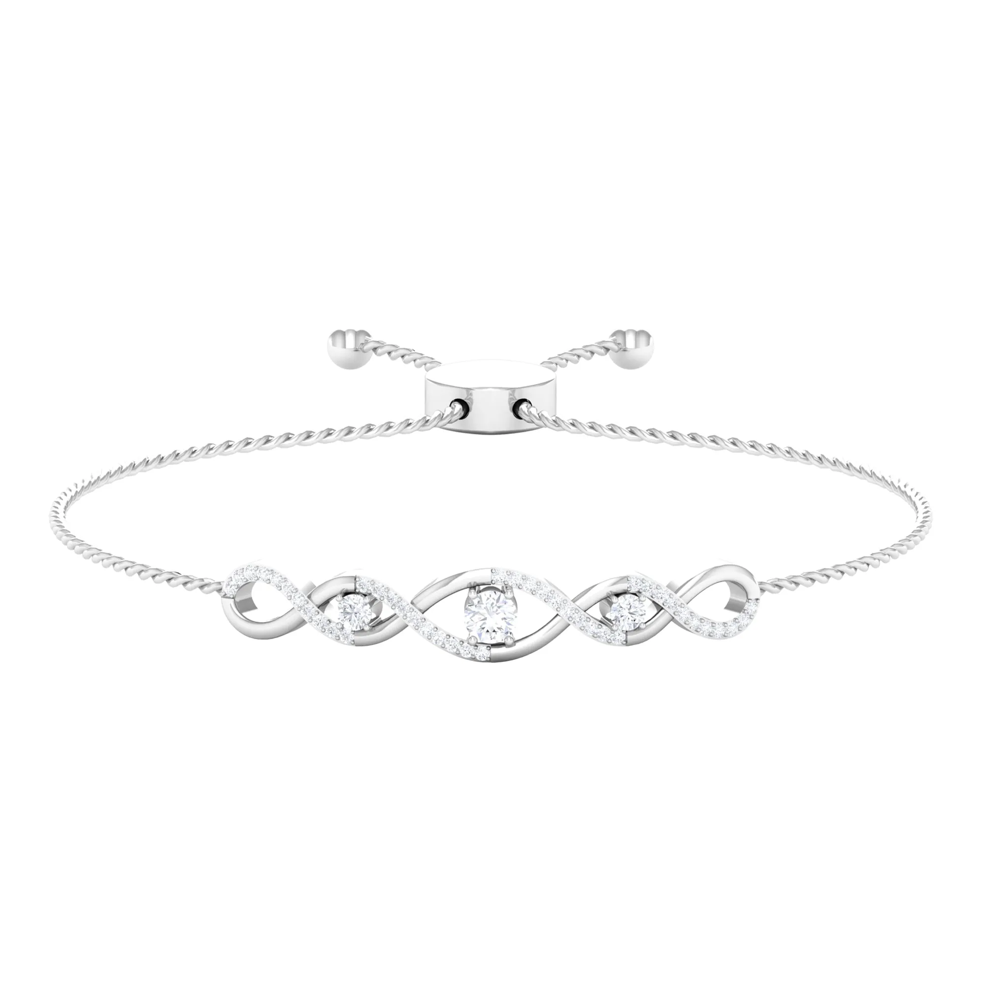 0.75 CT Zircon Infinity Braided Bolo Chain Bracelet