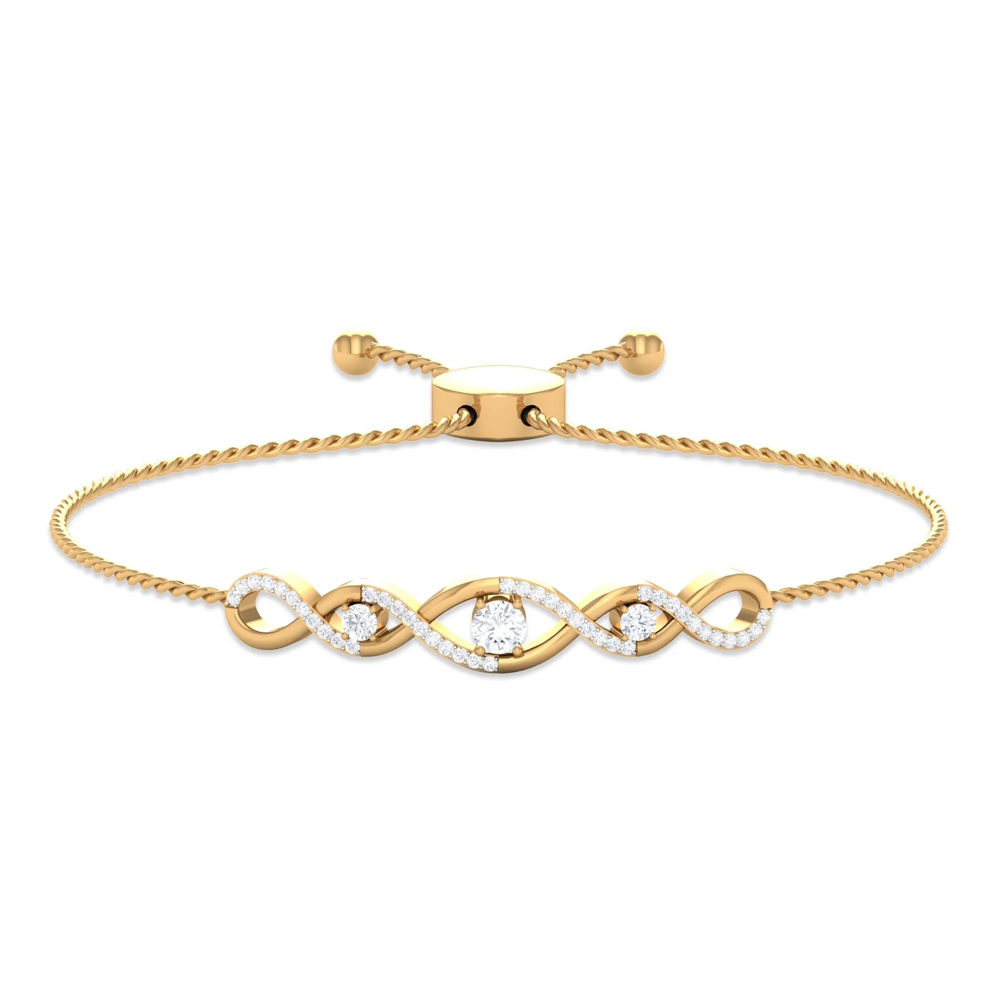0.75 CT Zircon Infinity Braided Bolo Chain Bracelet