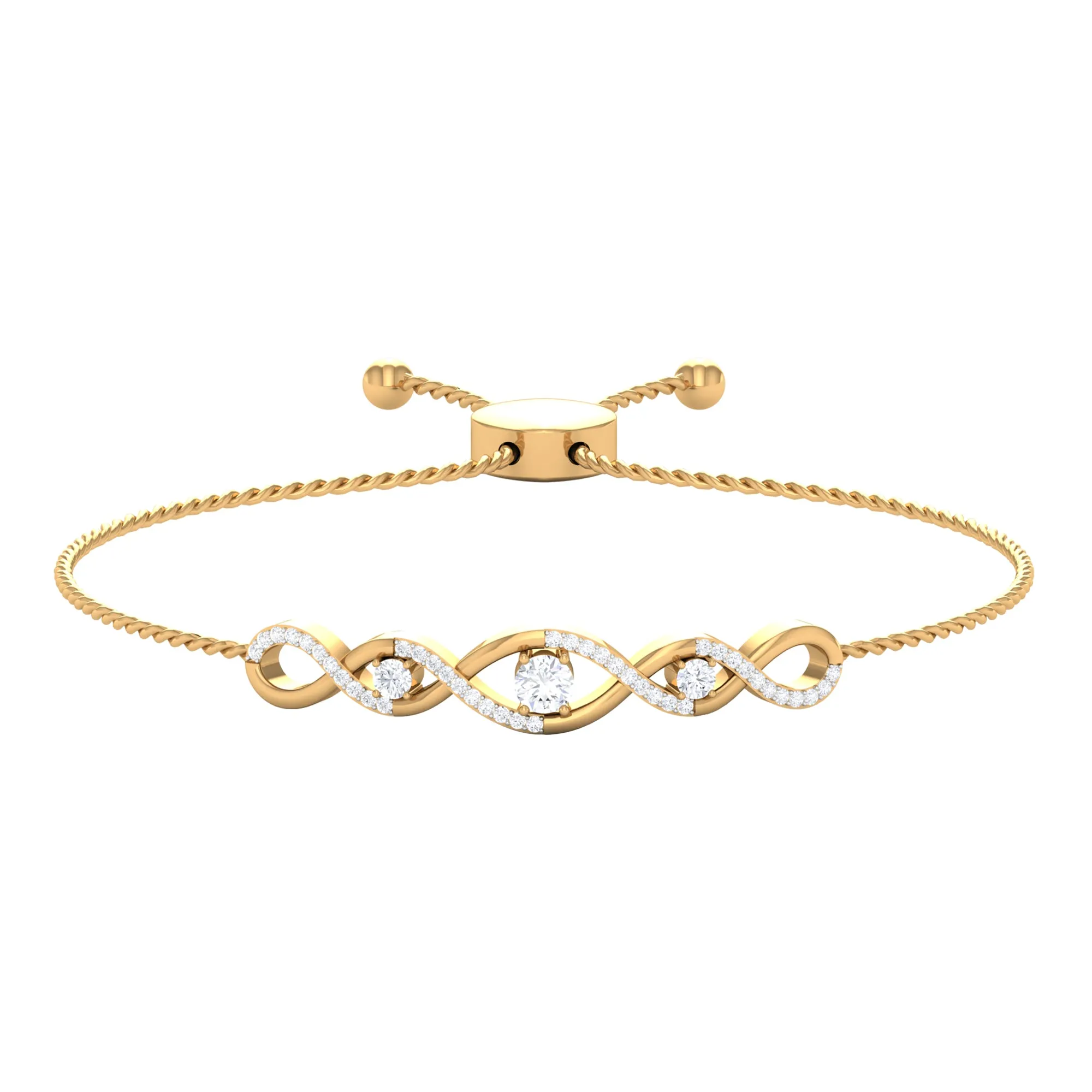 0.75 CT Zircon Infinity Braided Bolo Chain Bracelet