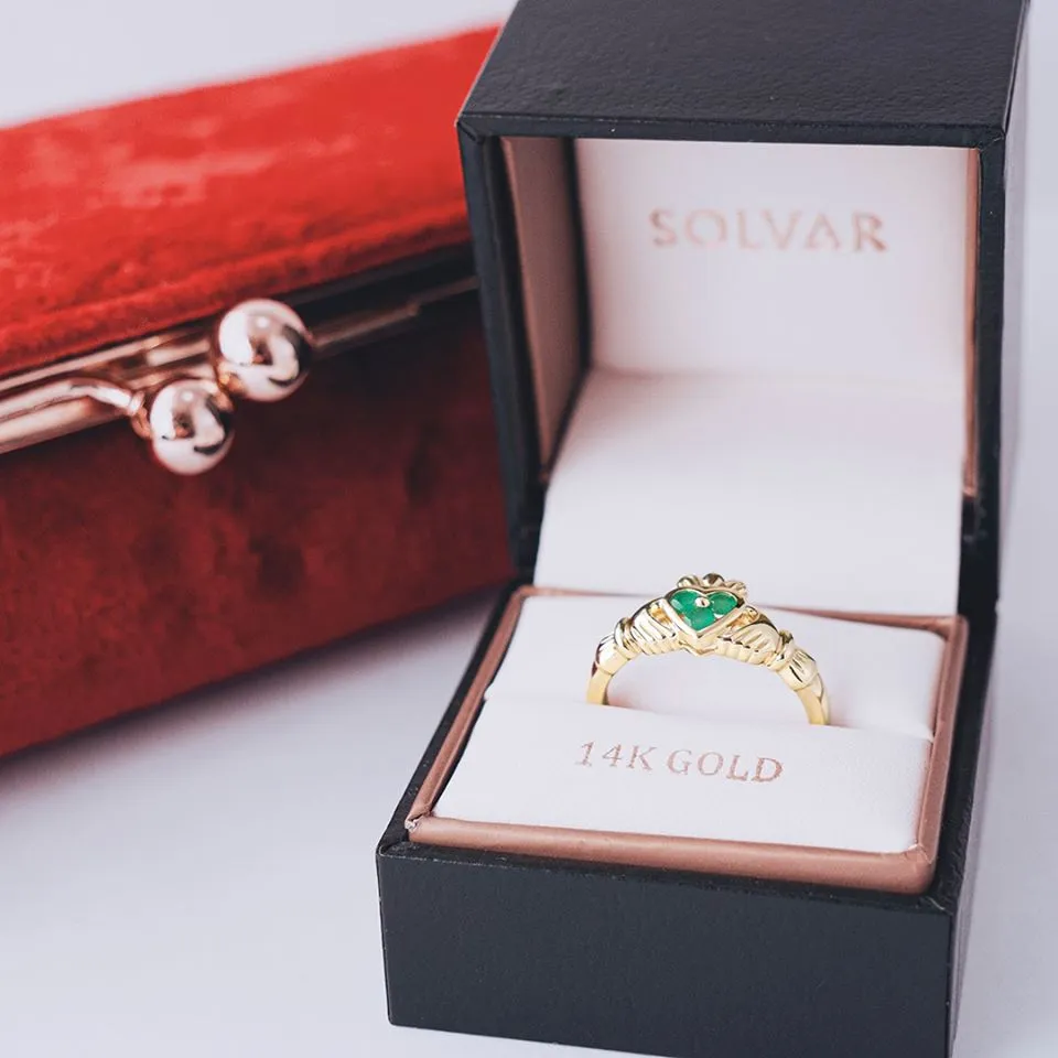 14K Gold Claddagh Emerald Ring