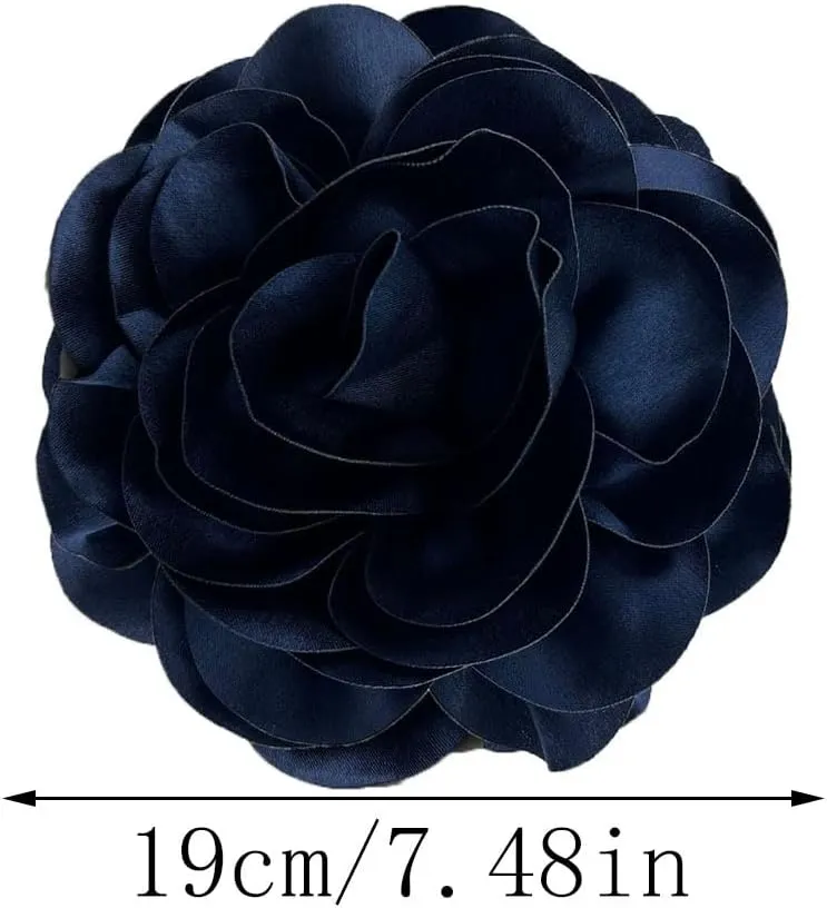 19mm Extra Large Rose Flower Brooches Lapel Pins Dainty Satin Fabric Brooches Big Camellia Flower Brooch Pin for Women Wedding Part Dance Clothes Accessories Jewelry