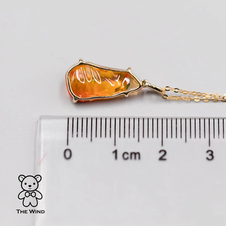2.67 ct Mexican Fire Opal Pendant Necklace 18K Yellow Gold