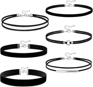 4PCS Black Choker for Women Black Lace Velvet Chocker Set Layered Classic Choker Necklace Velvet Collar Adjustable Gothic Chokers