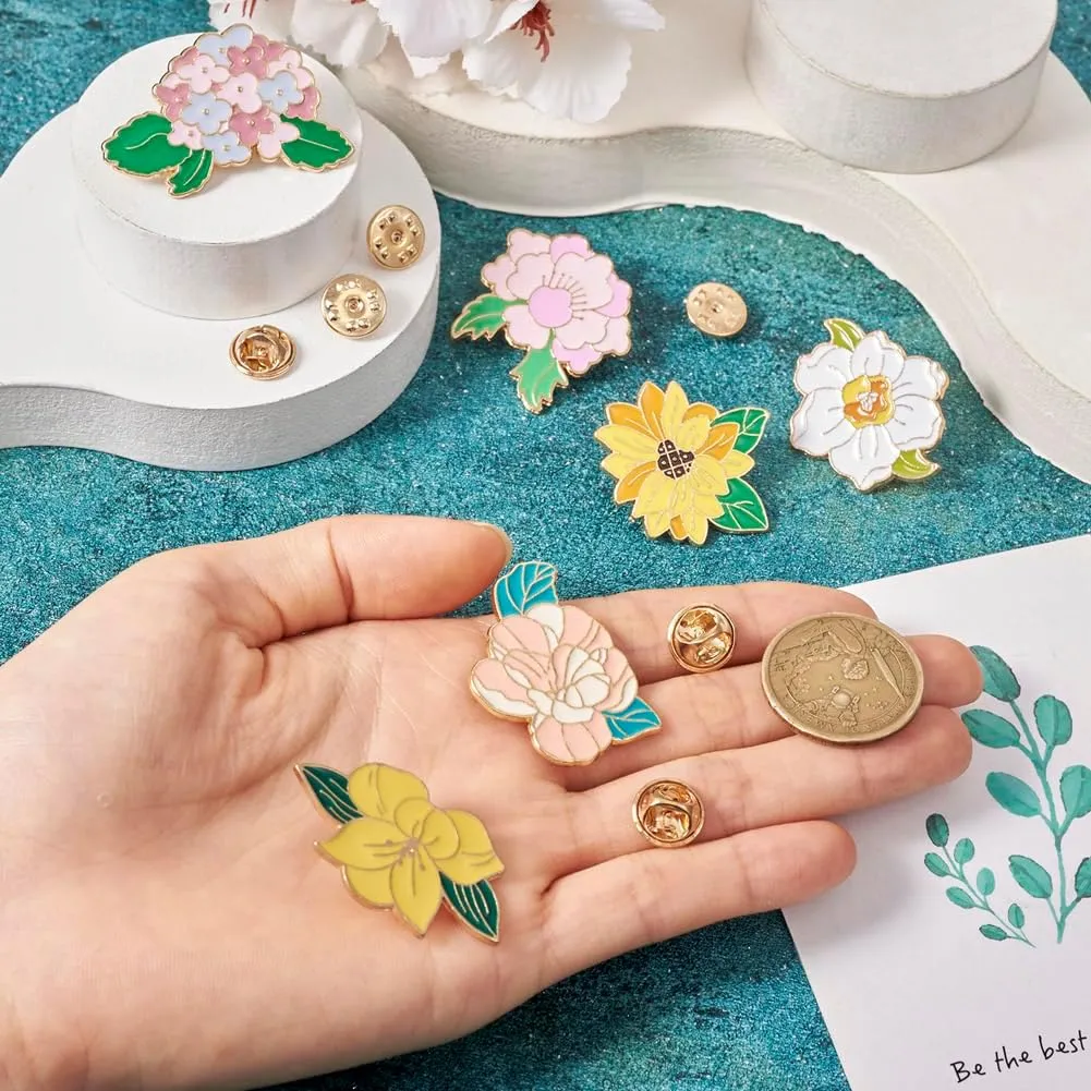 6Pcs Enamel Flower Pins Sets 6 Styles Alloy Aesthetic Pins Sunflower Camellia Cute Badge Pins for Women Girls Backpacks Bag Clothing Spring Decoration