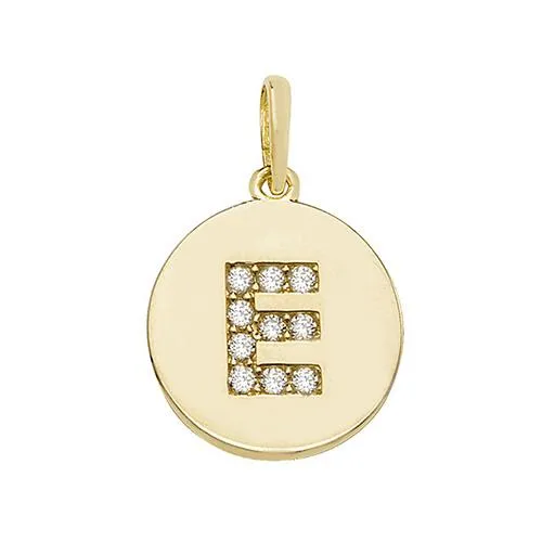 9ct Gold Disc Initial Pendant with Cubic Zirconia's
