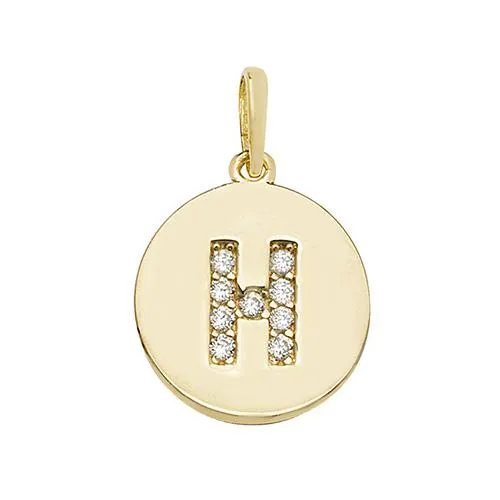 9ct Gold Disc Initial Pendant with Cubic Zirconia's