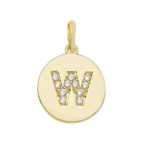 9ct Gold Disc Initial Pendant with Cubic Zirconia's
