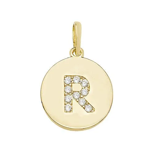 9ct Gold Disc Initial Pendant with Cubic Zirconia's