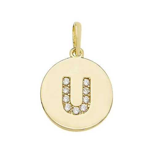 9ct Gold Disc Initial Pendant with Cubic Zirconia's