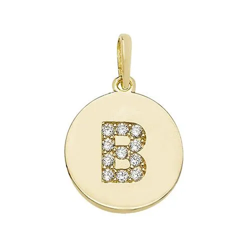 9ct Gold Disc Initial Pendant with Cubic Zirconia's