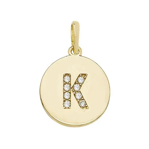 9ct Gold Disc Initial Pendant with Cubic Zirconia's