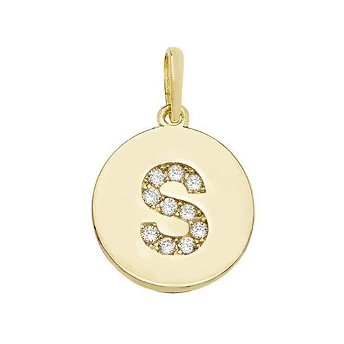 9ct Gold Disc Initial Pendant with Cubic Zirconia's