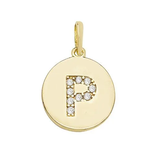 9ct Gold Disc Initial Pendant with Cubic Zirconia's