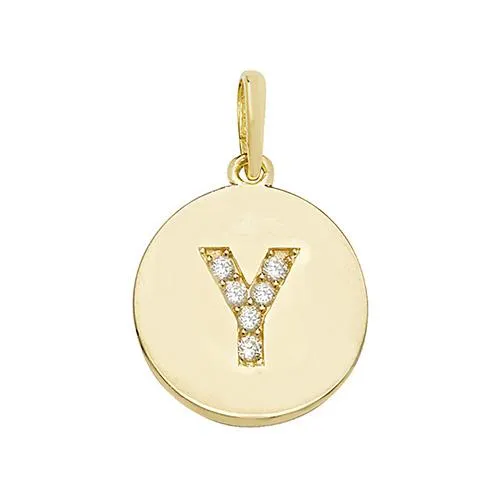 9ct Gold Disc Initial Pendant with Cubic Zirconia's