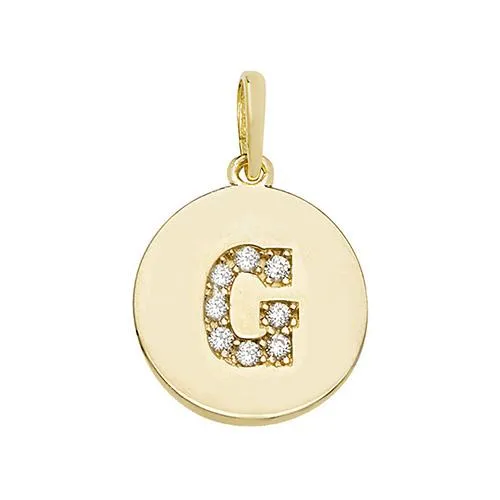 9ct Gold Disc Initial Pendant with Cubic Zirconia's
