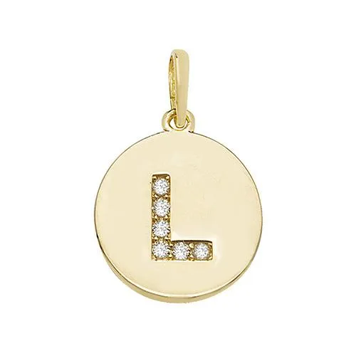 9ct Gold Disc Initial Pendant with Cubic Zirconia's