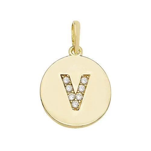 9ct Gold Disc Initial Pendant with Cubic Zirconia's
