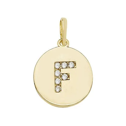9ct Gold Disc Initial Pendant with Cubic Zirconia's