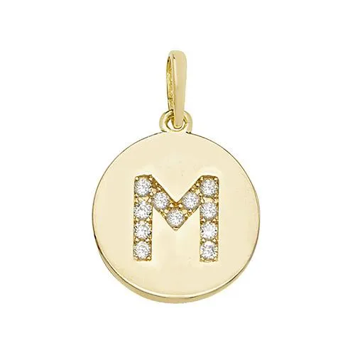 9ct Gold Disc Initial Pendant with Cubic Zirconia's