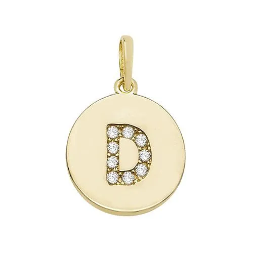 9ct Gold Disc Initial Pendant with Cubic Zirconia's