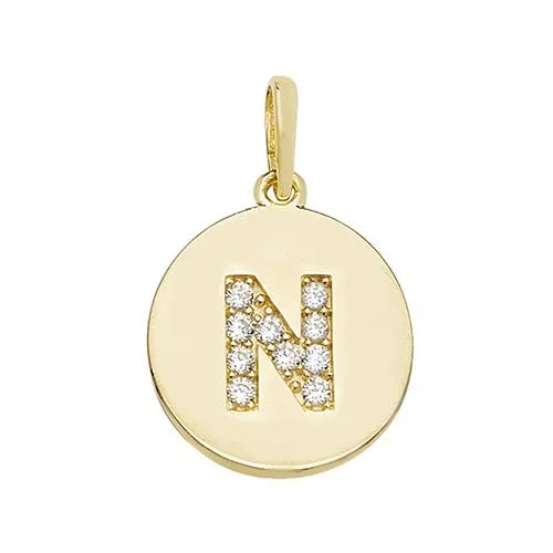 9ct Gold Disc Initial Pendant with Cubic Zirconia's