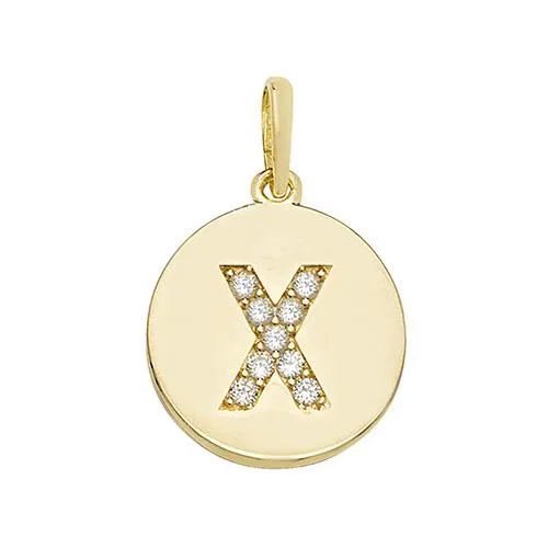 9ct Gold Disc Initial Pendant with Cubic Zirconia's