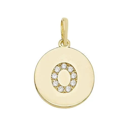 9ct Gold Disc Initial Pendant with Cubic Zirconia's