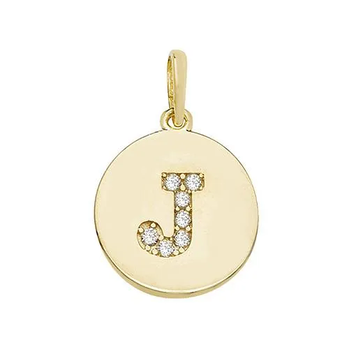 9ct Gold Disc Initial Pendant with Cubic Zirconia's