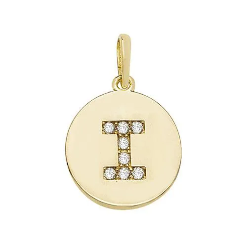 9ct Gold Disc Initial Pendant with Cubic Zirconia's