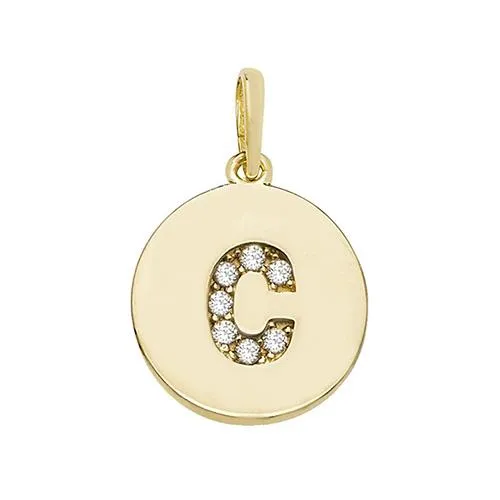 9ct Gold Disc Initial Pendant with Cubic Zirconia's