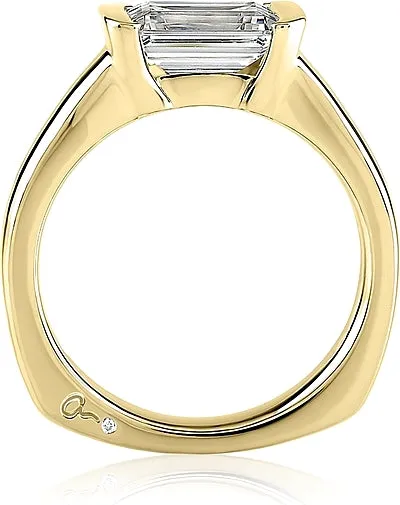 A.Jaffe Half Bezel East West Emerald Cut Diamond Engagement Ring