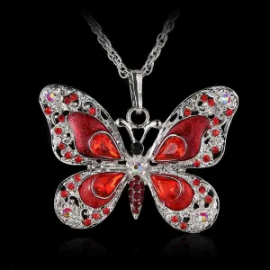 Beautiful Rhinestone Butterfly Long Necklaces Sweater Necklace Fashion Necklace For Women Necklace Pendants SilverJewelry Enamel