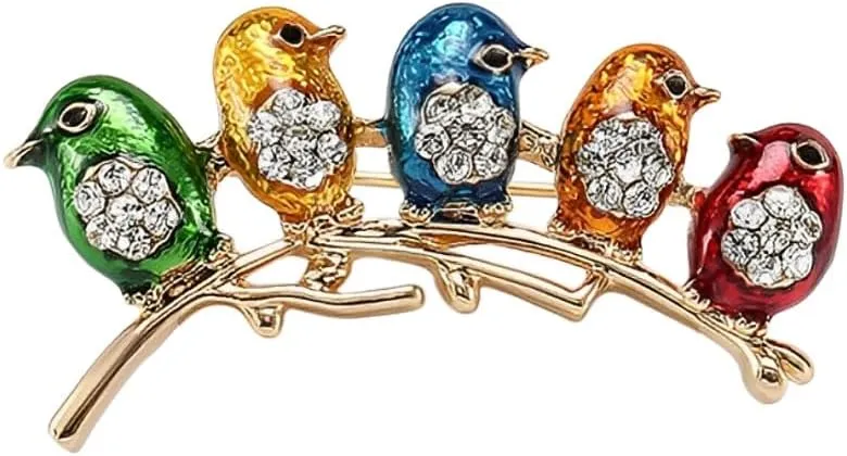 Bird Brooch Pins for Women, Colorful Bird Brooch Pin, Cute Sparrow Animal Brooch Lapel Pin, Bohemian Tree Branch Sparrow Bird Brooches Pins for Women Hat Bag Suit Dress Accessories Jewelry