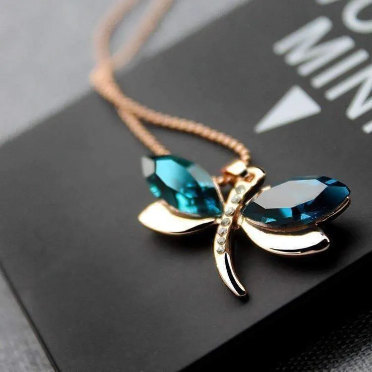 Blue Winged Austrian Crystal Dragonfly Necklace