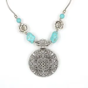Bohemian Carved Tibetan Silver Turquoise Stone vintage choker necklace chain Jewelry Jewellery Bijouterie for Women Girl's