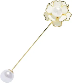 Camellia Flowers Brooch Safety Pins for Women Girls Cardigan Sweater Shawl Clip Clasp Faux Pearl Lapel Pins Fashion Simple Suit Tie Art Deco Accessories Birthday Mother's Day Valetine's Day Gifts