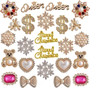 Christmas Charms for Socks - 24pcs Rhinestone Brooches & Pins for Women - Bulk Bling Gold Junk Sock Charms & Shoe Pins for Sambas & Sneakers - Women's Hat, Clothing Crafts & Jewelry Kit