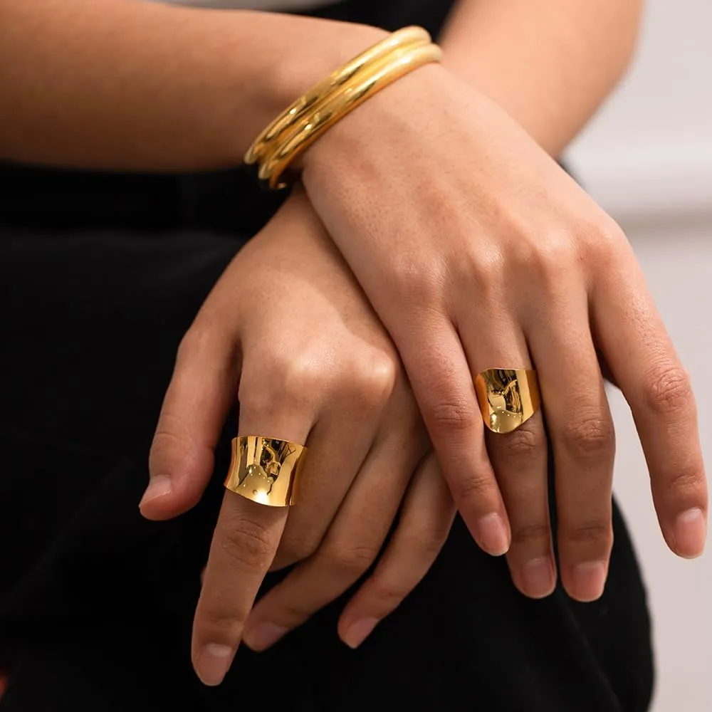 Chunky Gold Rings That Don't Tarnish Size 6-11 Silver Statement Rings for Women Bold Thick Chunky Rings Gold Silver Rings for Women