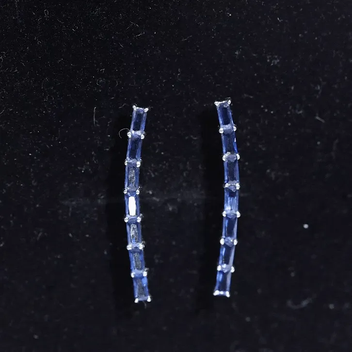 Created Blue Sapphire Climber Earrings