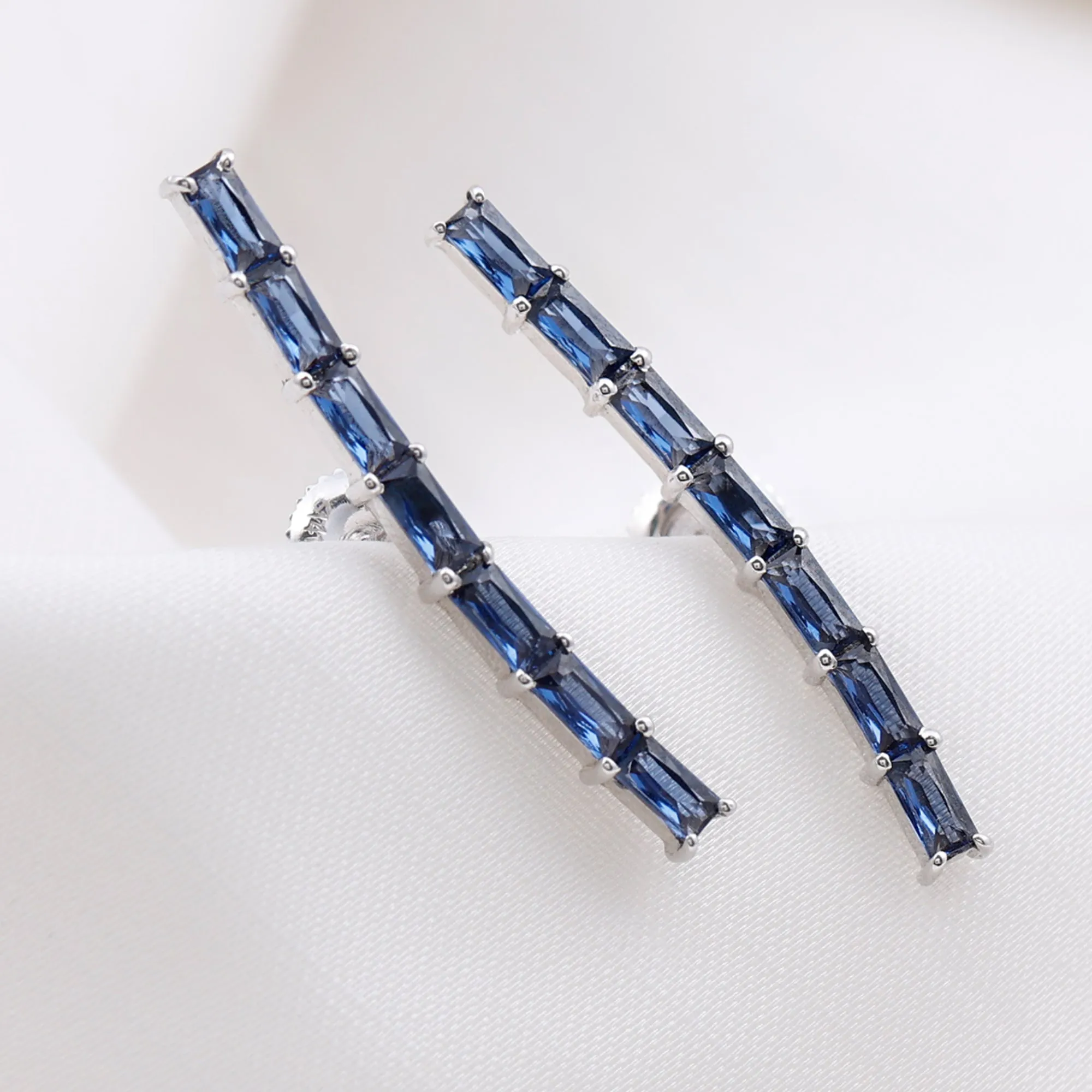 Created Blue Sapphire Climber Earrings