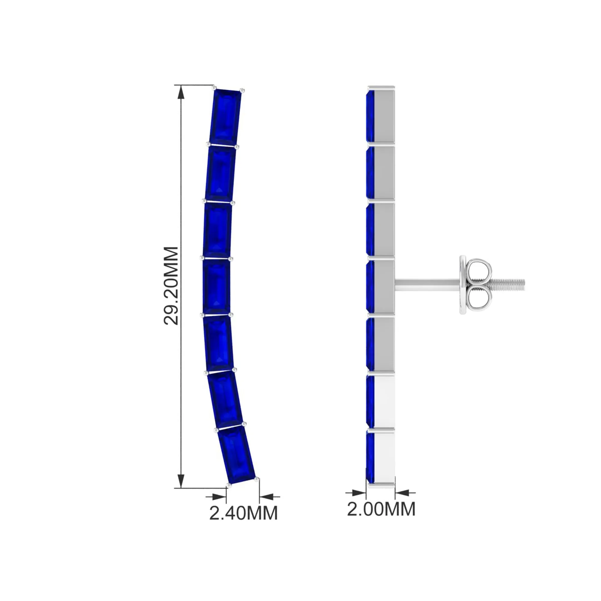 Created Blue Sapphire Climber Earrings