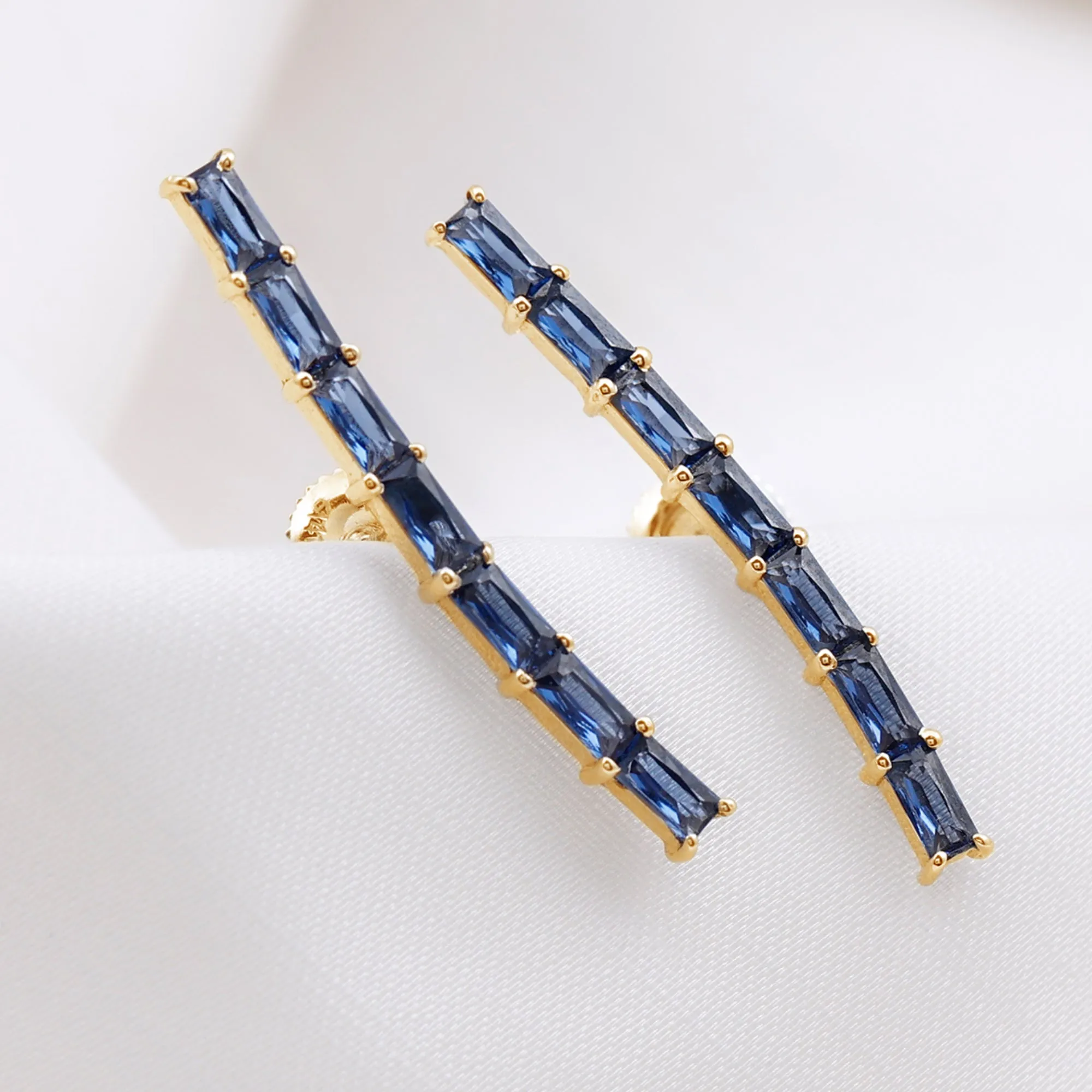 Created Blue Sapphire Climber Earrings