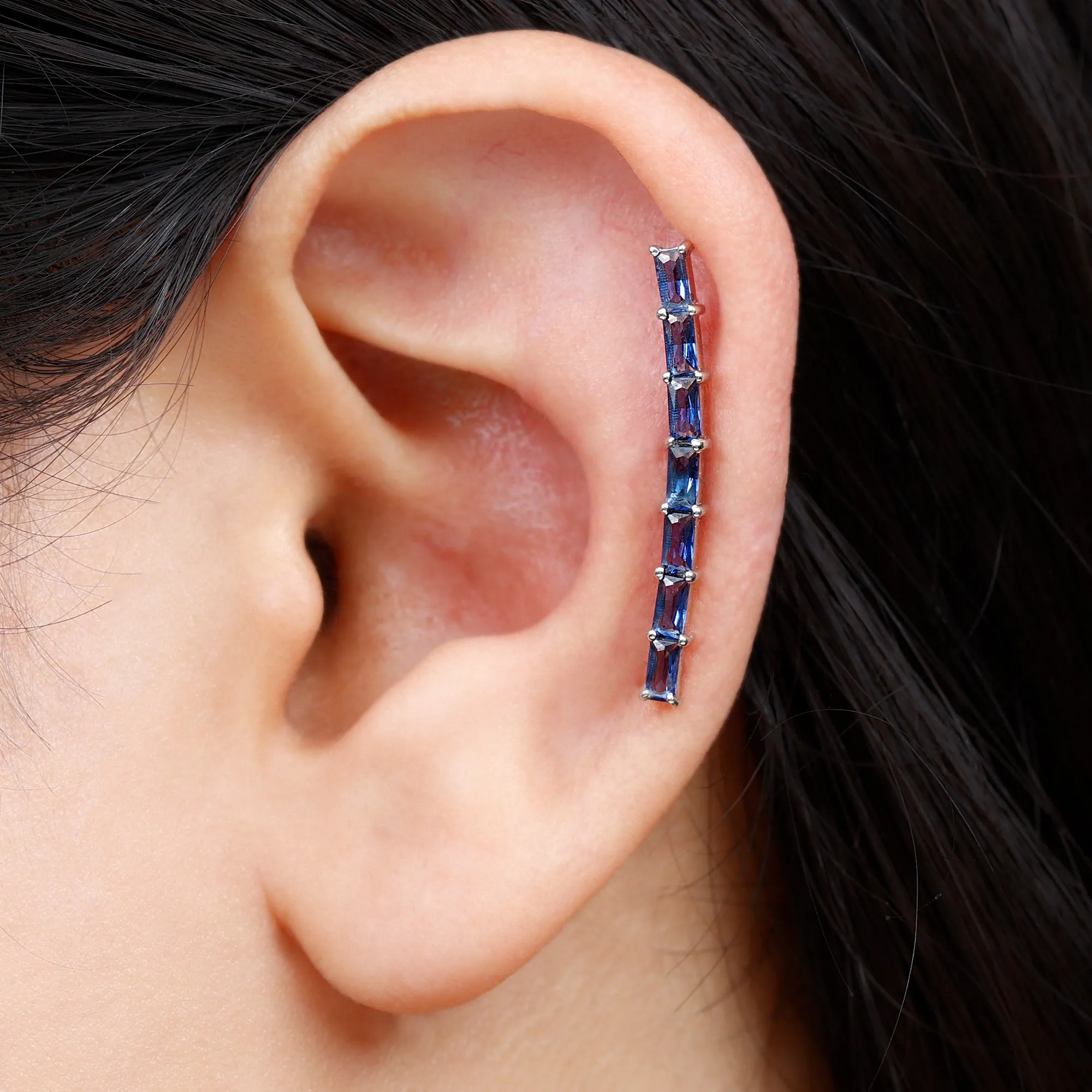 Created Blue Sapphire Climber Earrings