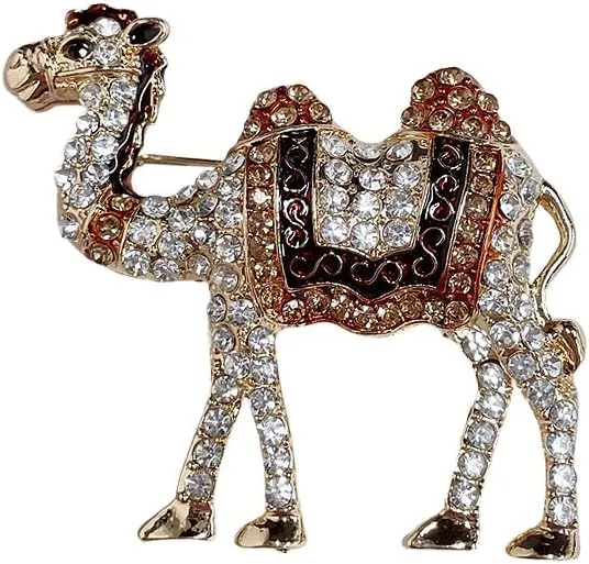 Cute Camel Rhinestones Brooches Lapel Pins for Women Men Teen Girls Funny Sparkly Crystal Cartoon Animal Pin Dress Suit Hat Bag Clothes Accessories Jewelry Party Christmas Holiday Gifts