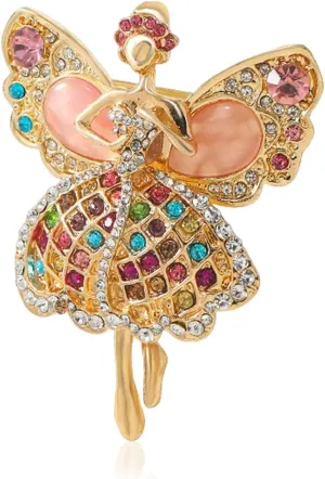 Cute Cartoon Crystal Rhinestone Ballet Girl Brooches Elegant Color Cat's Eye Stone Statement Brooch Pins Fashion Jewelry Accessories for Women Girl Gift