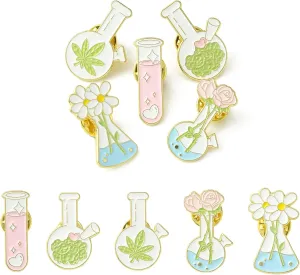 DanLingJewelry 5Pcs Mixed Styles Laboratory Enamel Pins Floral Plant Brooches Chemistry Test Tube Flasks Pins for Backpacks Clothes Decor