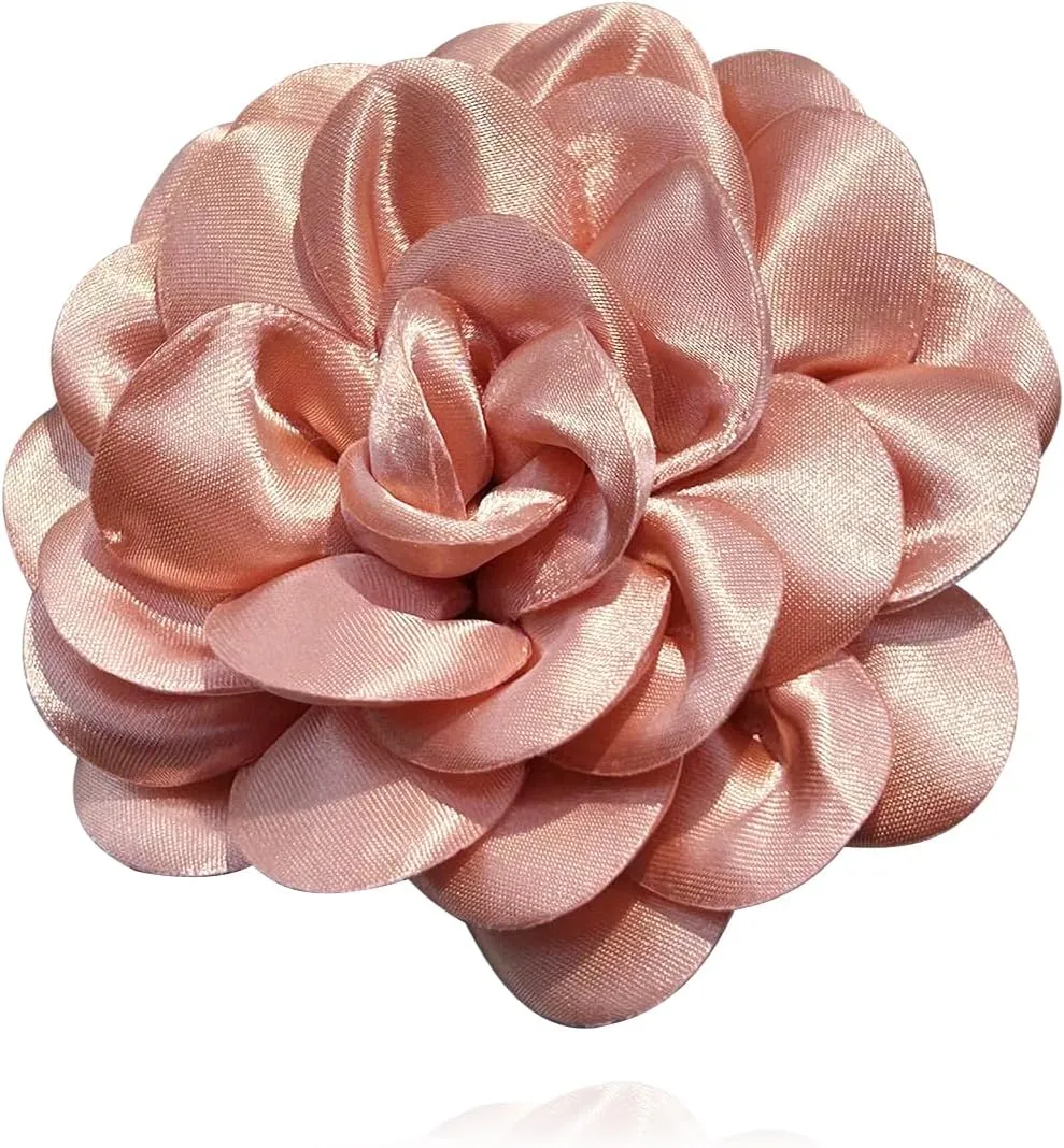 Elegant Large Rose Flower Brooches Lapel Pins Handmade Dainty Satin Fabric Brooches Big Camellia Flower Brooch Pin for Women Wedding Part Dance Dress Suit Clothes Accessories Jewelry
