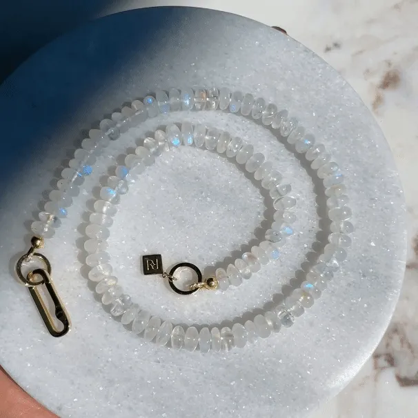 FACETED RAINBOW MOONSTONE CANDY BEAD NECKLACE