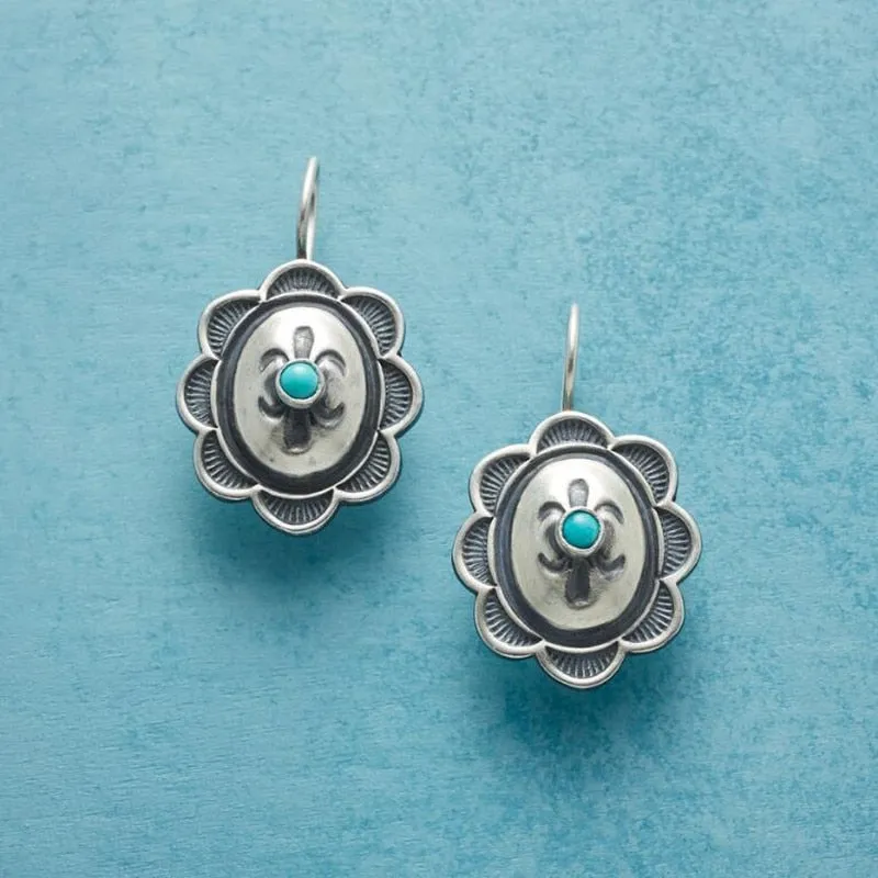Fashion Boho Round Metal Inlaid Amethyst Earrings